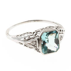 Aquamarine Diamond Gold Filigree Ring 9