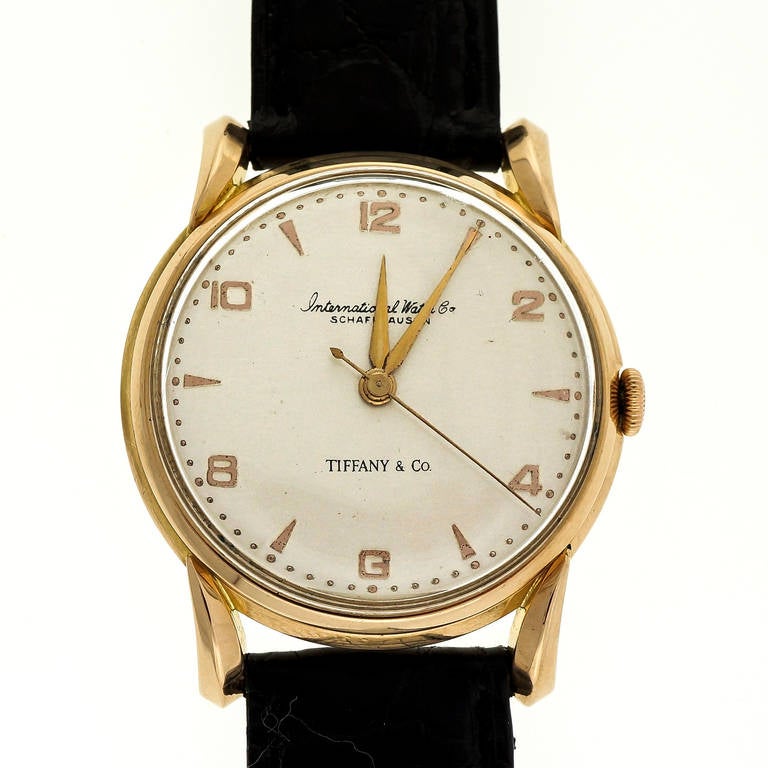 IWC Rose Gold Oversized Wristwatch Retailed by Tiffany & Co circa 1945 In Good Condition In Stamford, CT