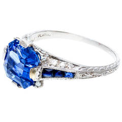 Art Deco Emerald Cut Sapphire Diamond Ring