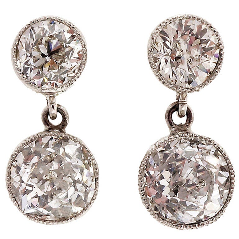 1920s  Old European Diamond Platinum Dangle Earrings