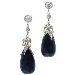 Belle Époque Natural Sapphire and Diamond Pearl Dangle Earrings 6