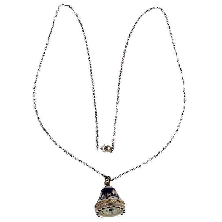 Rare Egyptian Revival Silver Watch Pendant Necklace