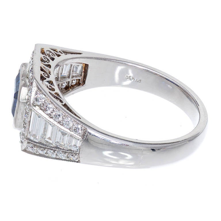 Women's GIA Certified 1.16 Cart Art Deco Sapphire Diamond Platinum Engagement Ring For Sale
