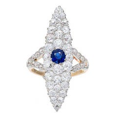 Victorian Blue Sapphire Diamond Gold Platinum Ring 5
