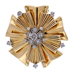 Tiffany & Co. Diamond Yellow Gold Folded Ribbon Pin 3