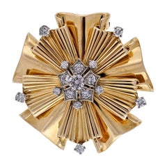 Tiffany & Co .70 Carat Diamond Gold Folded Ribbon Brooch Pendant