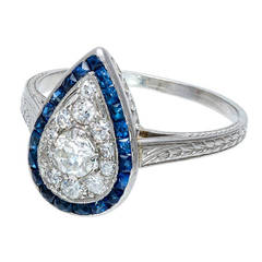 Art Deco 1920s Calibre Sapphire European Cut Diamond Platinum  Ring