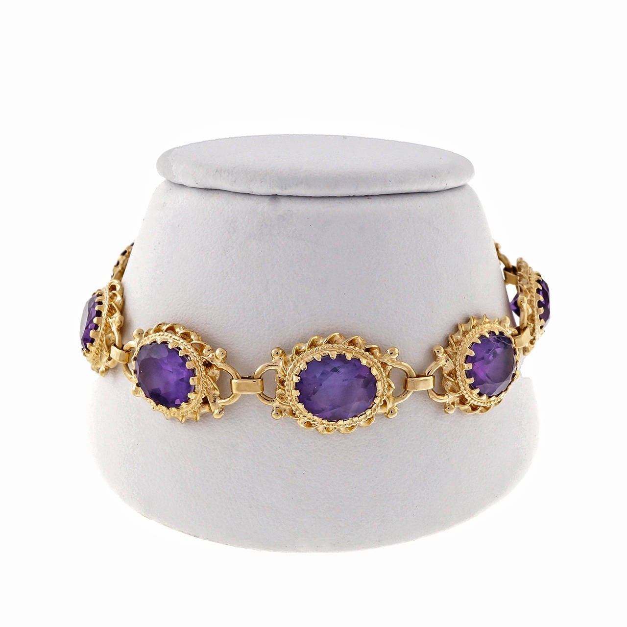 1940s Oval Amethyst Gold Link Bracelet at 1stdibs