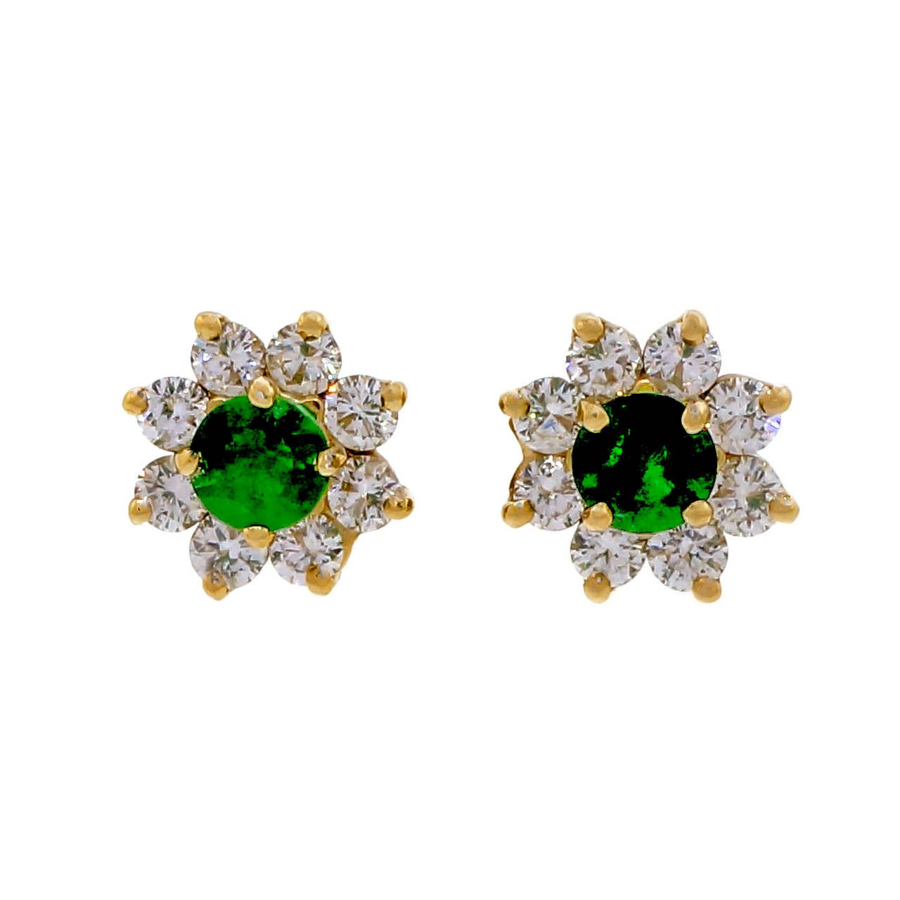 GIA Cert Green Emerald Diamond Gold Stud Earrings 3