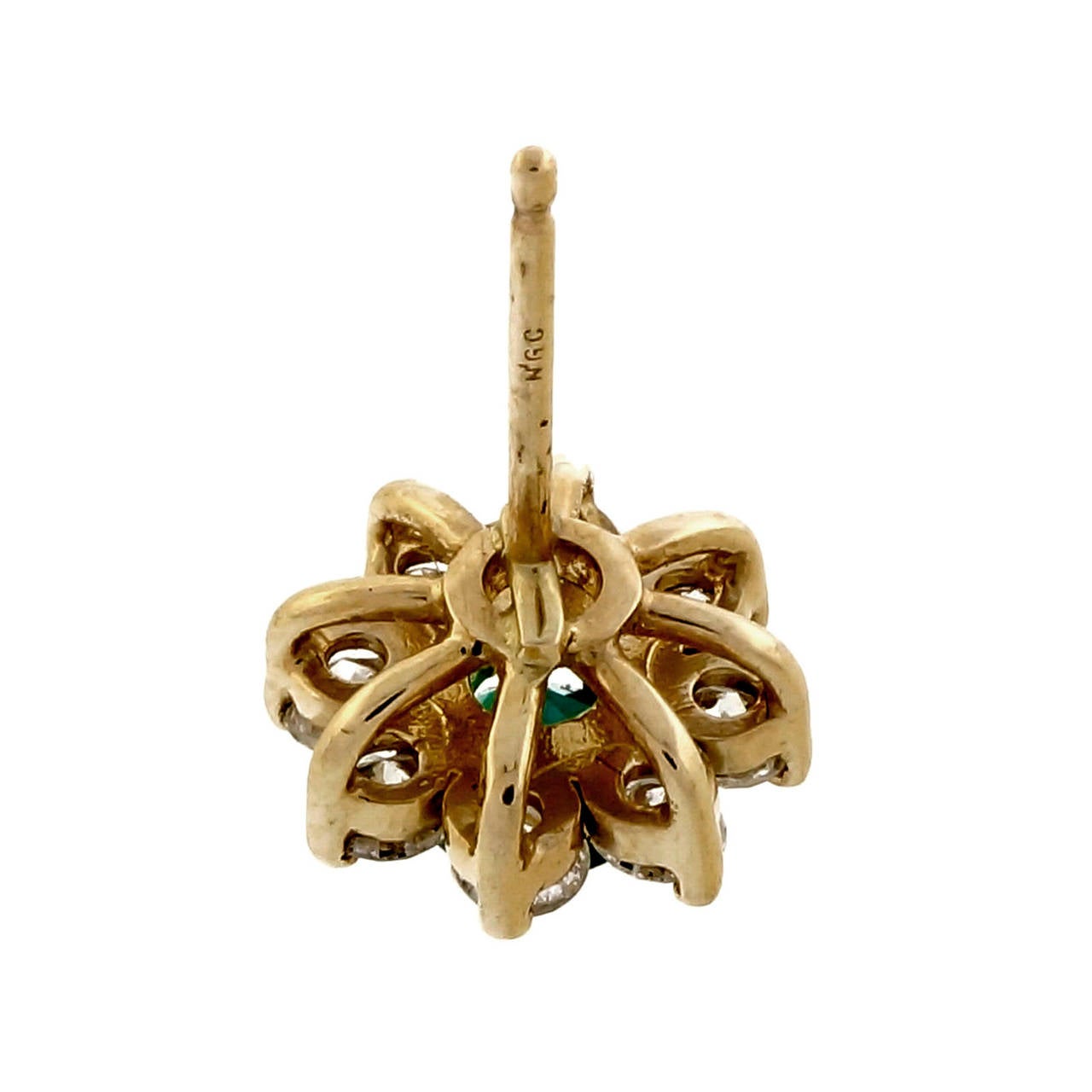 GIA Cert Green Emerald Diamond Gold Stud Earrings 1
