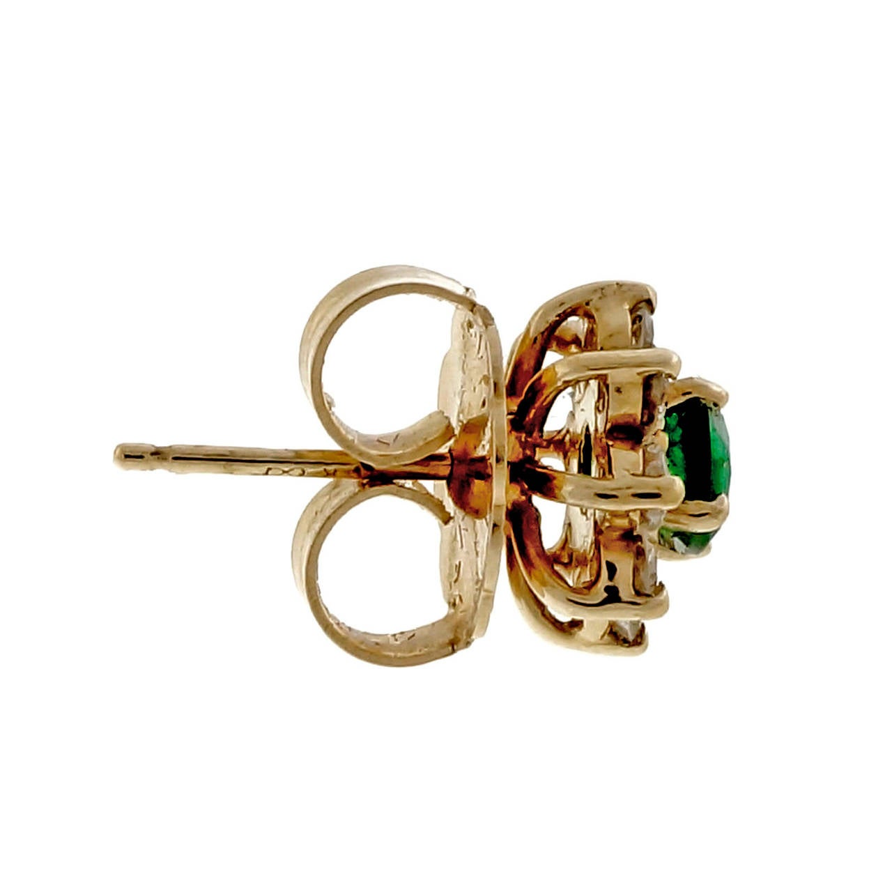 GIA Cert Green Emerald Diamond Gold Stud Earrings 2