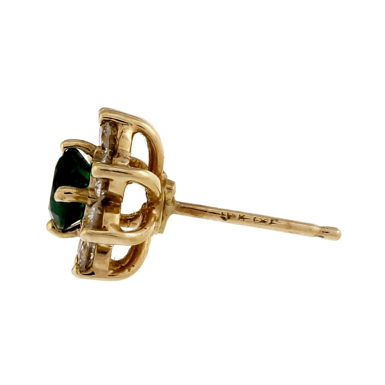 Women's GIA Cert Green Emerald Diamond Gold Stud Earrings