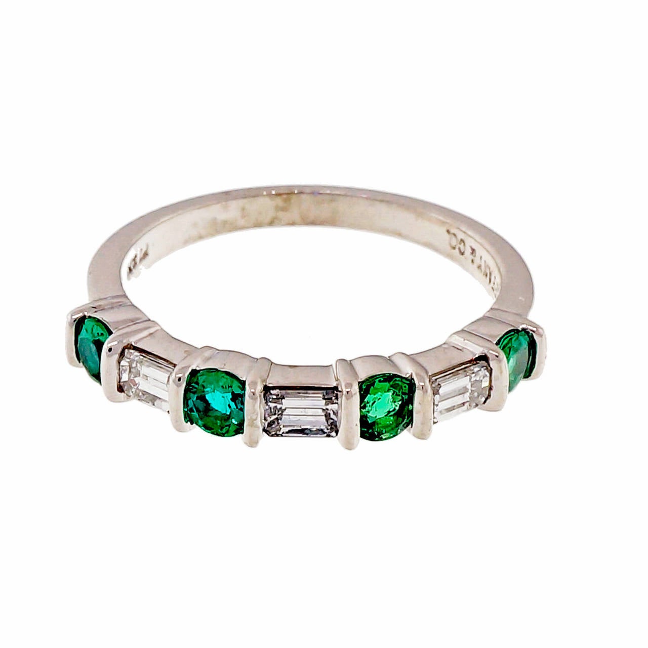 Tiffany & Co. Emerald Diamond Platinum Wedding Band Ring 3