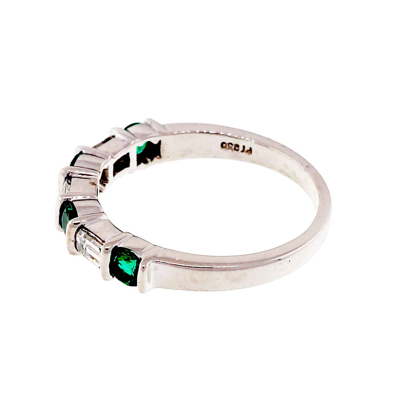 Tiffany & Co. Emerald Diamond Platinum Wedding Band Ring 2