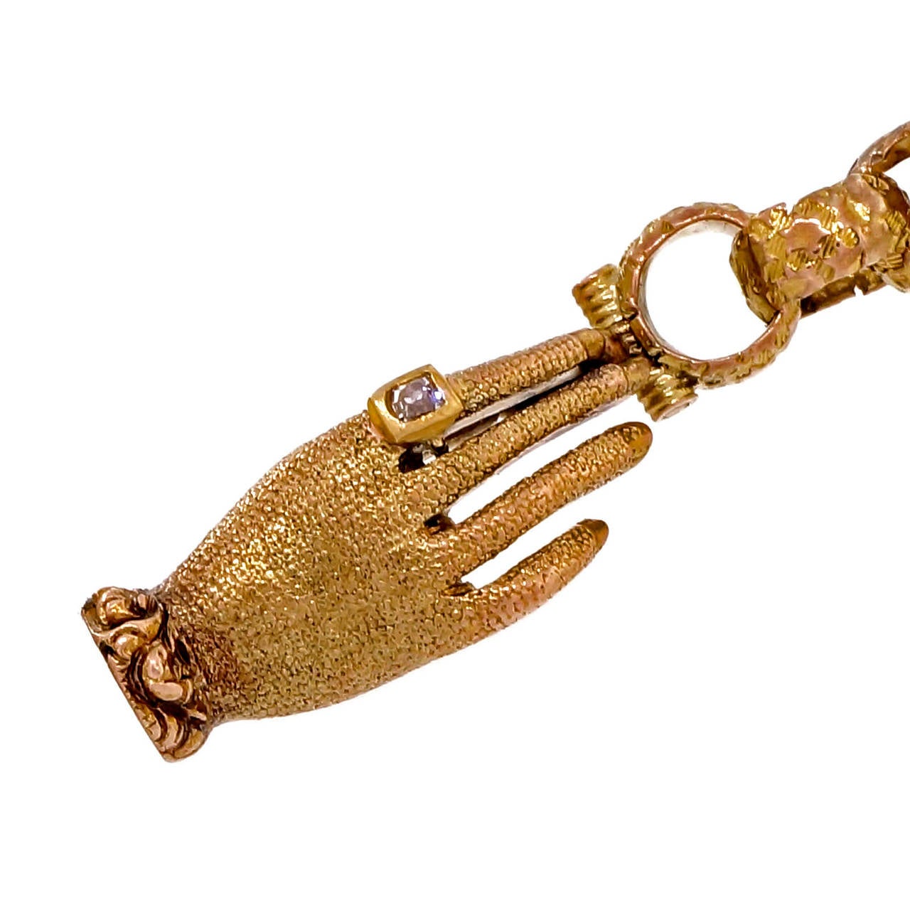 Victorian Diamond Gold Textured Long Link Chain 2