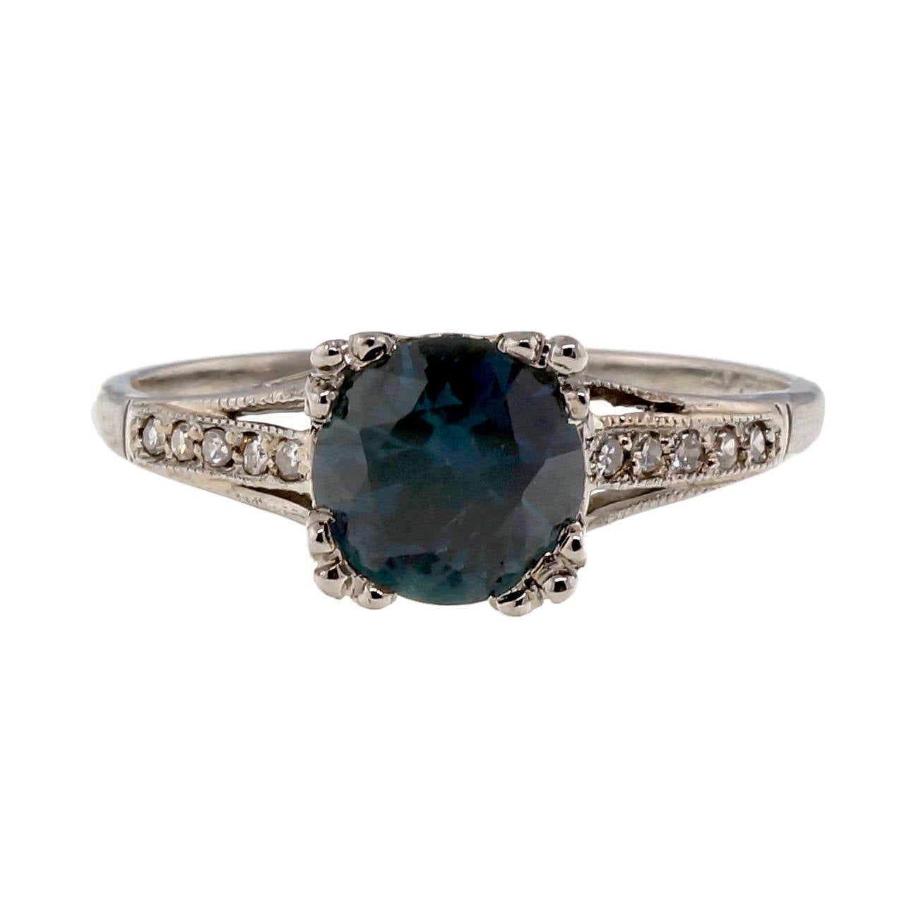 Women's Natural GIA Cert Blue Sapphire Diamond Platinum Engagement Ring