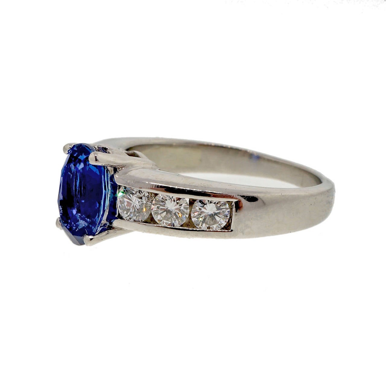 Natural Blue Sapphire and Diamond Platinum Engagement Ring 4