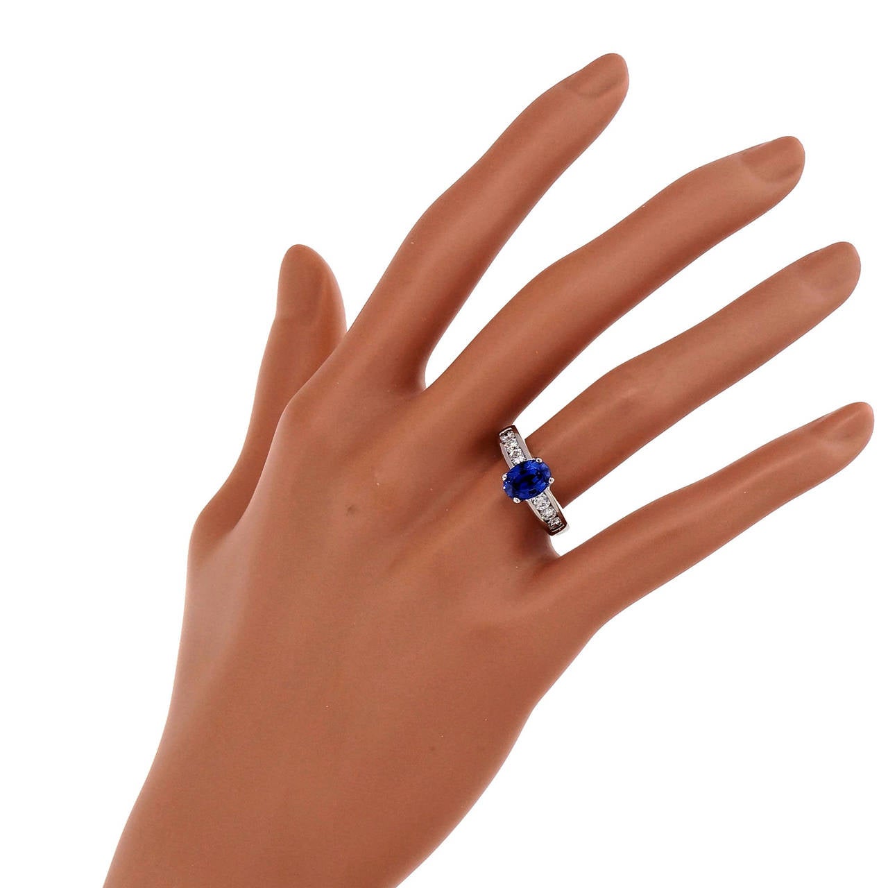 Natural Blue Sapphire and Diamond Platinum Engagement Ring 3