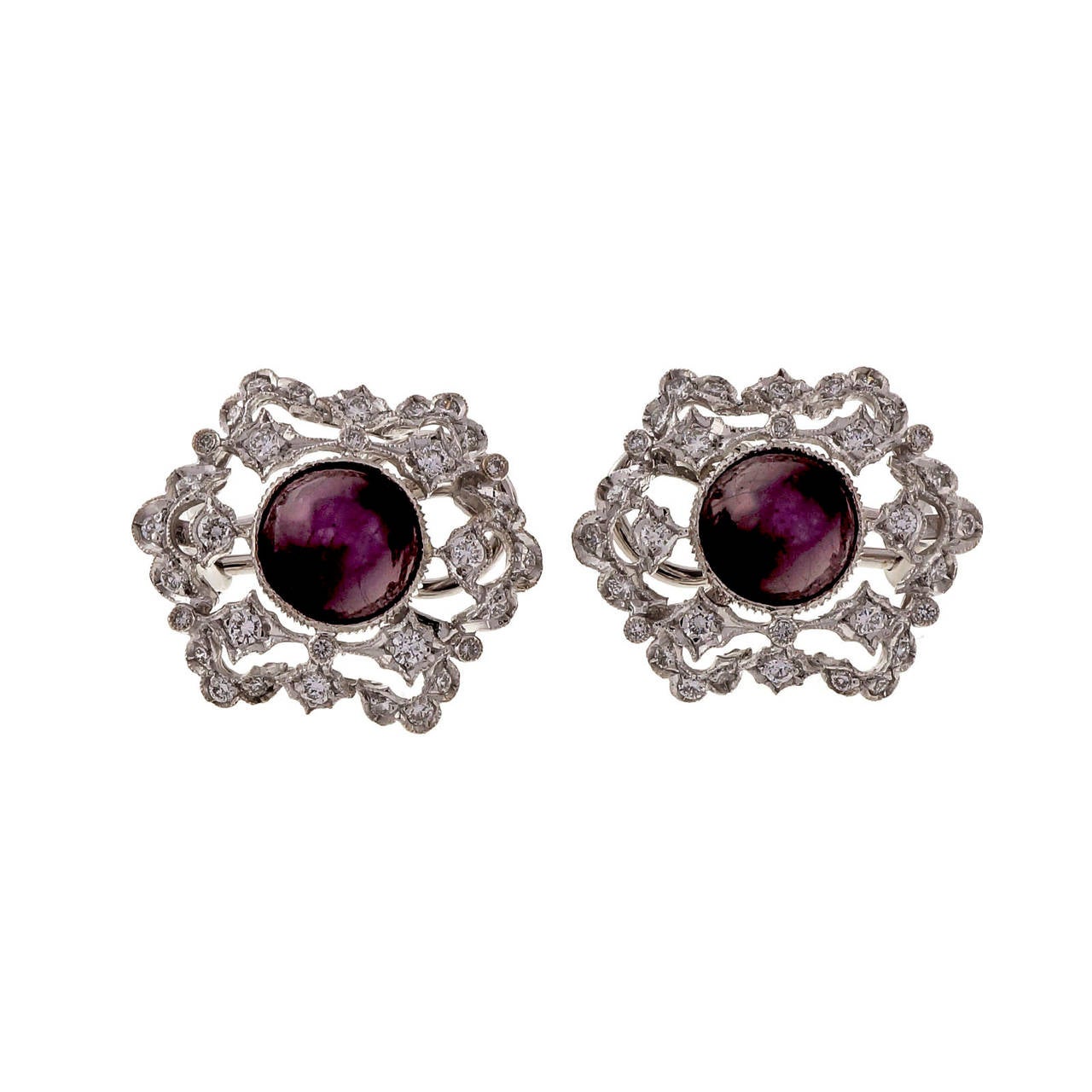 Natural GIA Cert Star Ruby Diamond White Gold Earrings For Sale at 1stdibs