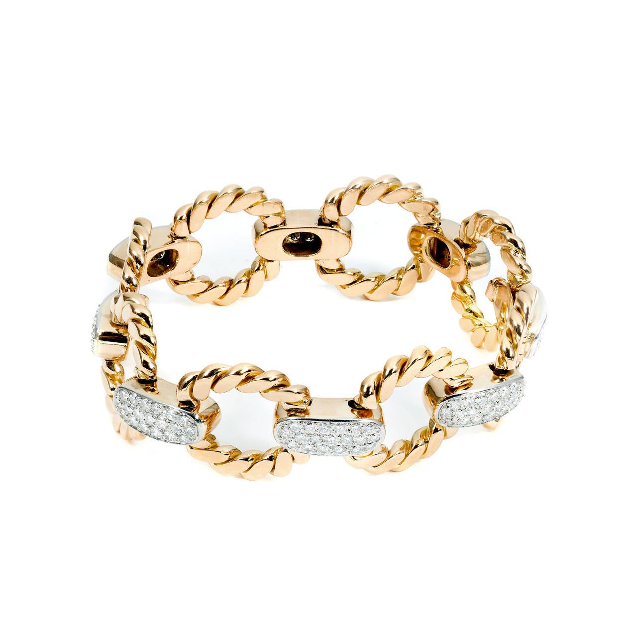 Cartier Diamond Gold Platinum Circle Bracelet In Good Condition In Stamford, CT