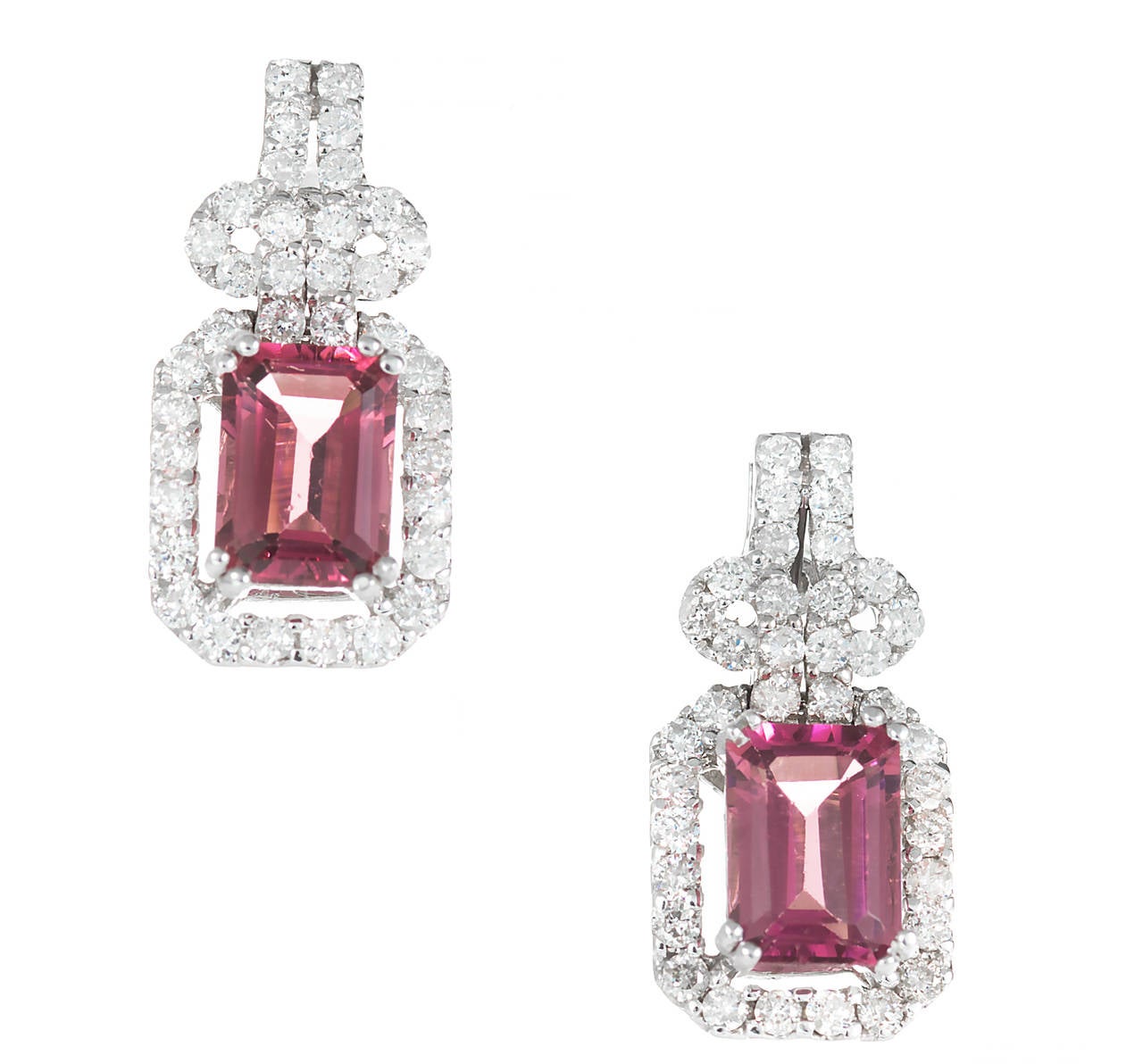 Pink Tourmaline Diamond Gold Dangle Earrings at 1stDibs