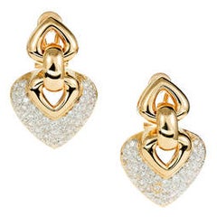 Pave Diamond Diamond Two Color Gold Shield Shape Dangle Earrings 8