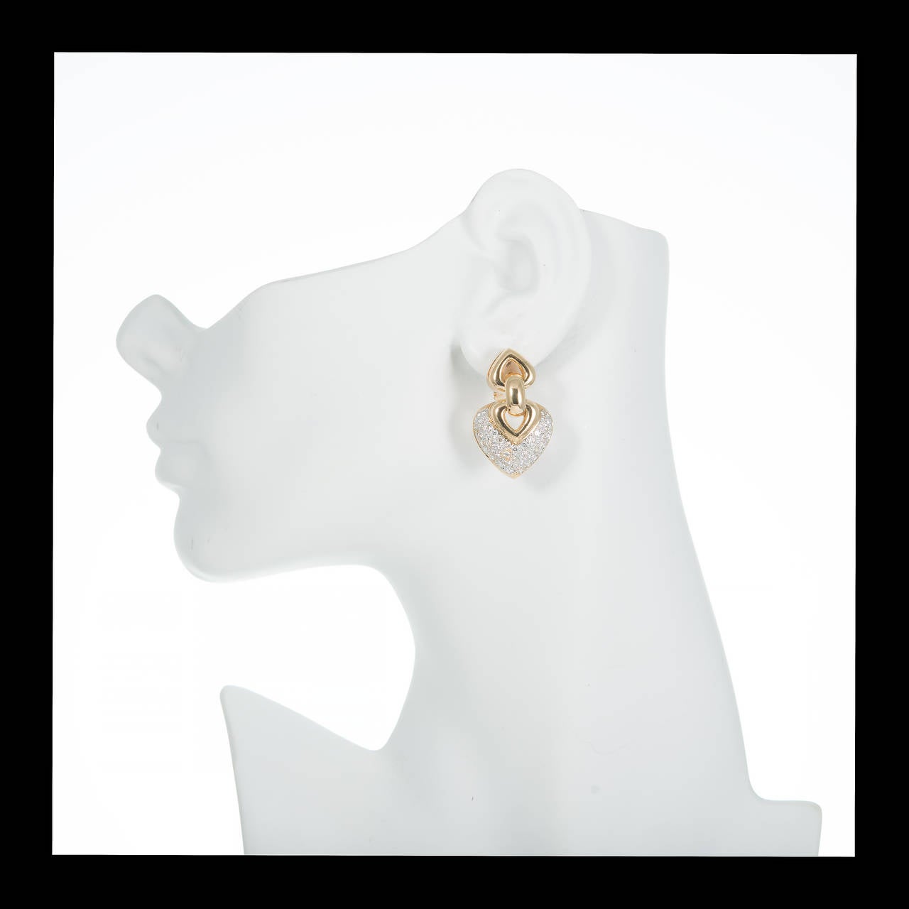Round Cut 2.50 Carat Pave Diamond Two-Tone Gold Shield Shape Dangle Earrings
