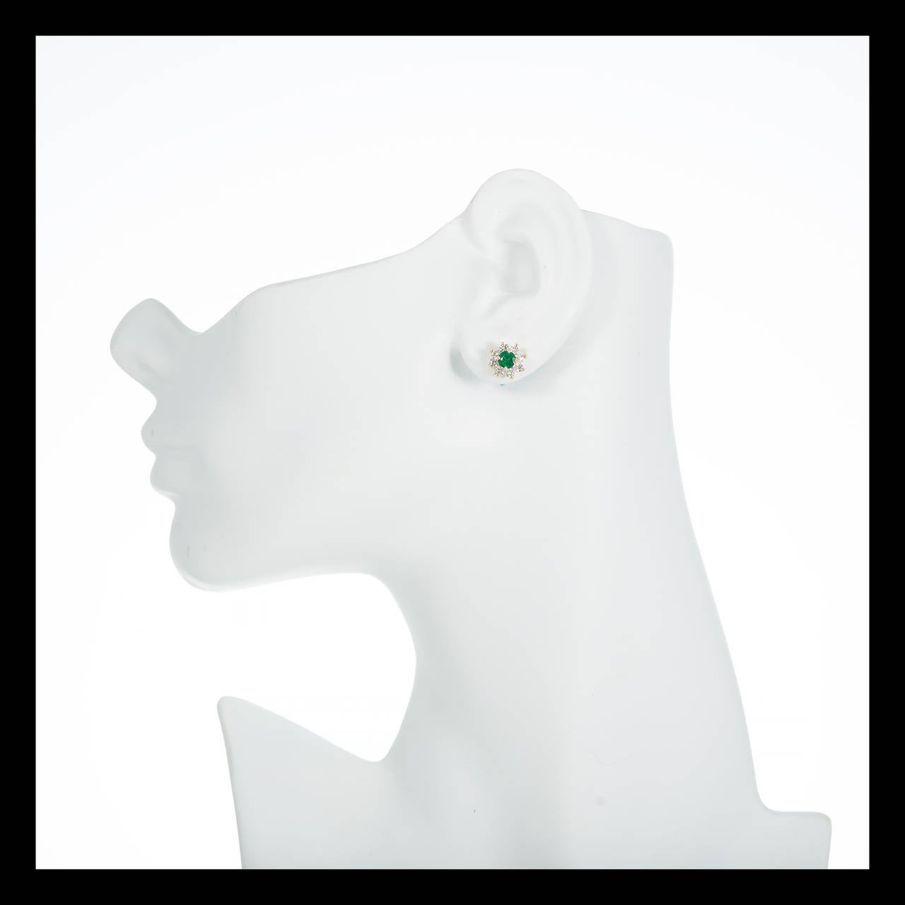 GIA Cert Green Emerald Diamond Gold Stud Earrings