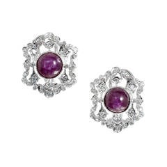 Natural GIA Cert Star Ruby Diamond White Gold Earrings 4