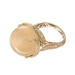Natural Moonstone Diamond Halo Gold Cocktail Ring 9