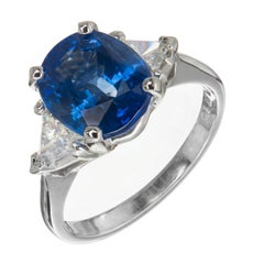 Bright Cornflower Blue Sapphire and Diamond Platinum Engagement Ring