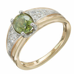 Yellow Green Demantoid Garnet Diamond Gold Platinum Cocktail Ring 5