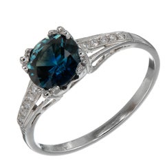 Natural GIA Cert Blue Sapphire Diamond Platinum Engagement Ring