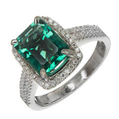 Retro Tourmaline Diamond Gold Halo Engagement Ring