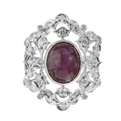 Natural Purple-Red Star Ruby Diamond Gold Cocktail Ring 12