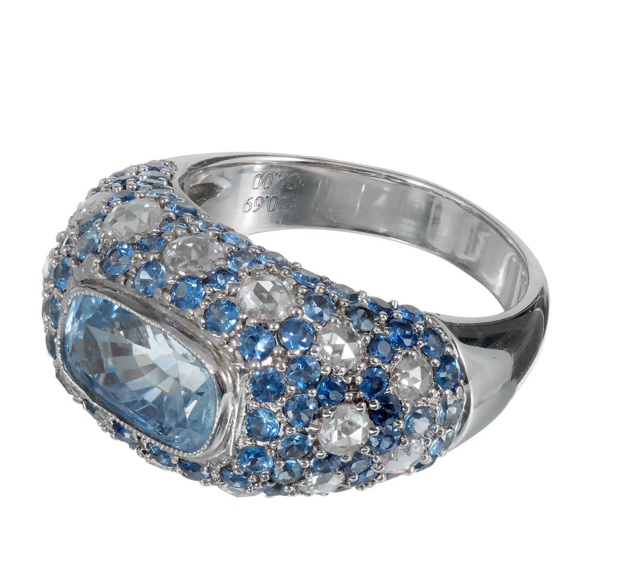 Sapphire Diamond Gold Dome Ring For Sale at 1stdibs