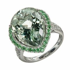 11.47 Carat Green Quartz Prasiolite Garnet Tsavorite Diamond Gold Cocktail Ring