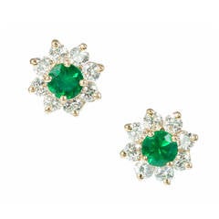 GIA Cert Green Emerald Diamond Gold Stud Earrings