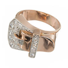 Art Deco Diamond Two Color Gold Buckle Ring