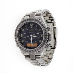 Retro Breitling Stainless Steel Chronograph Reveil Wristwatch circa 1998