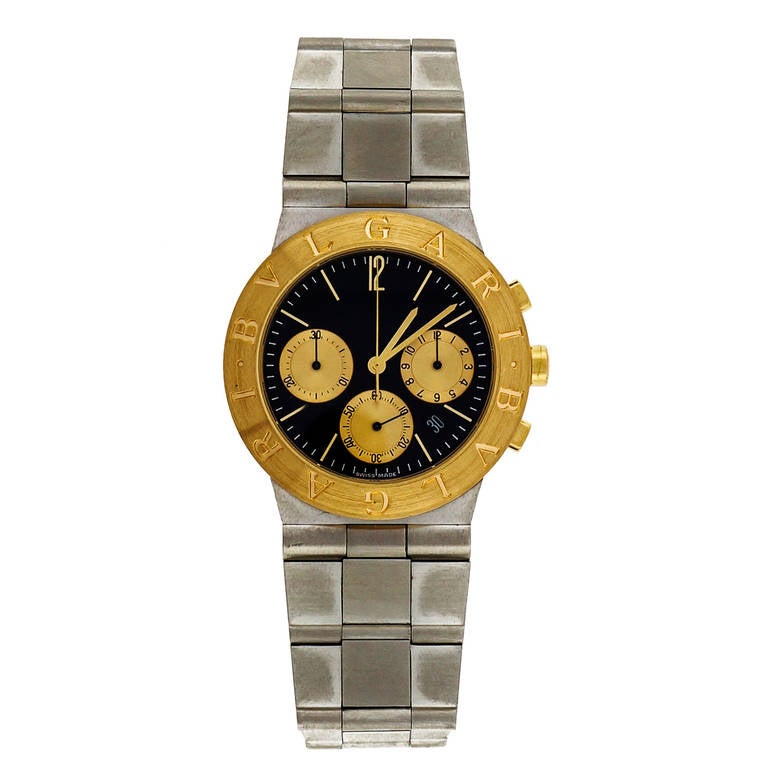 Bulgari Stainless Steel and Yellow Gold Diagono Chronograph Wristwatch In Good Condition In Stamford, CT