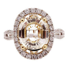 Natural Light Yellow Step Cut Sapphire Diamond White Gold Ring