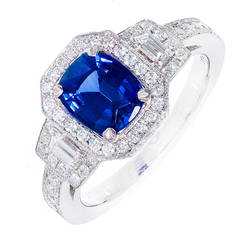 Cornflower Blue Sapphire And Diamond Halo  Platinum Engagement Ring