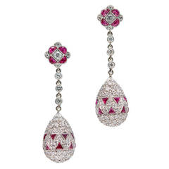 Ruby Diamond Platinum Dangle Drop Earrings 6