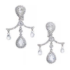 Fred Leighton Pear Cut Briolette Diamond Platinum Dangle Earrings 12