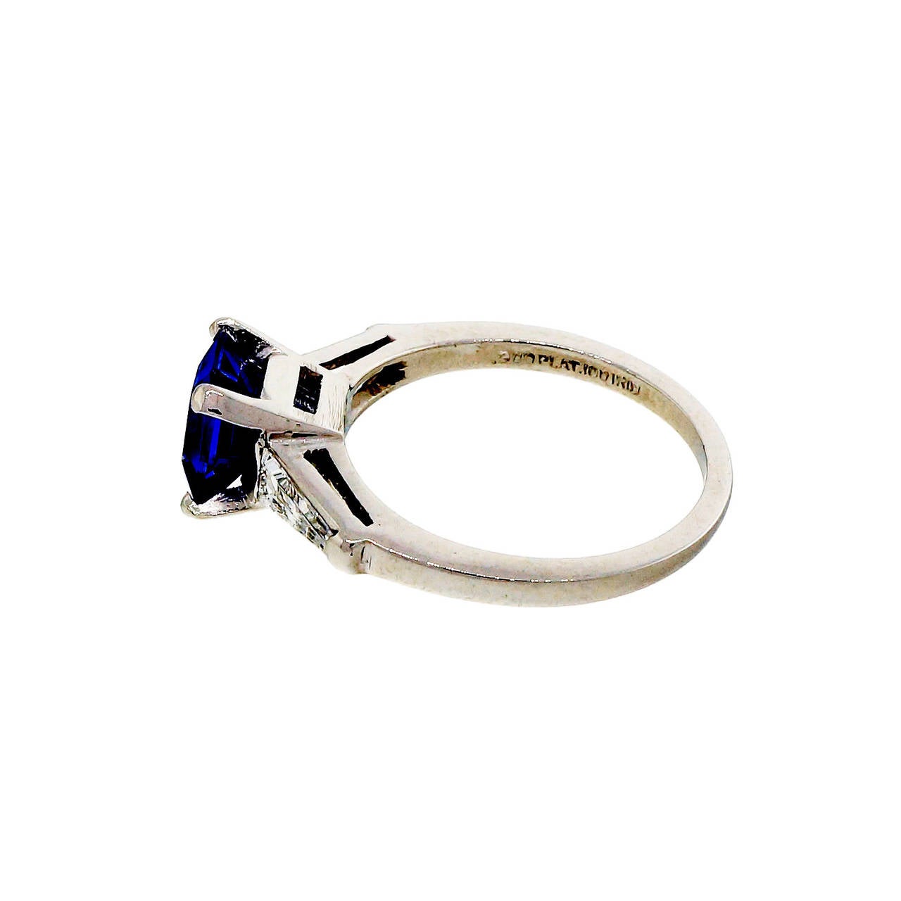 Women's Sapphire Diamond Platinum Three Stone Engagement Ring