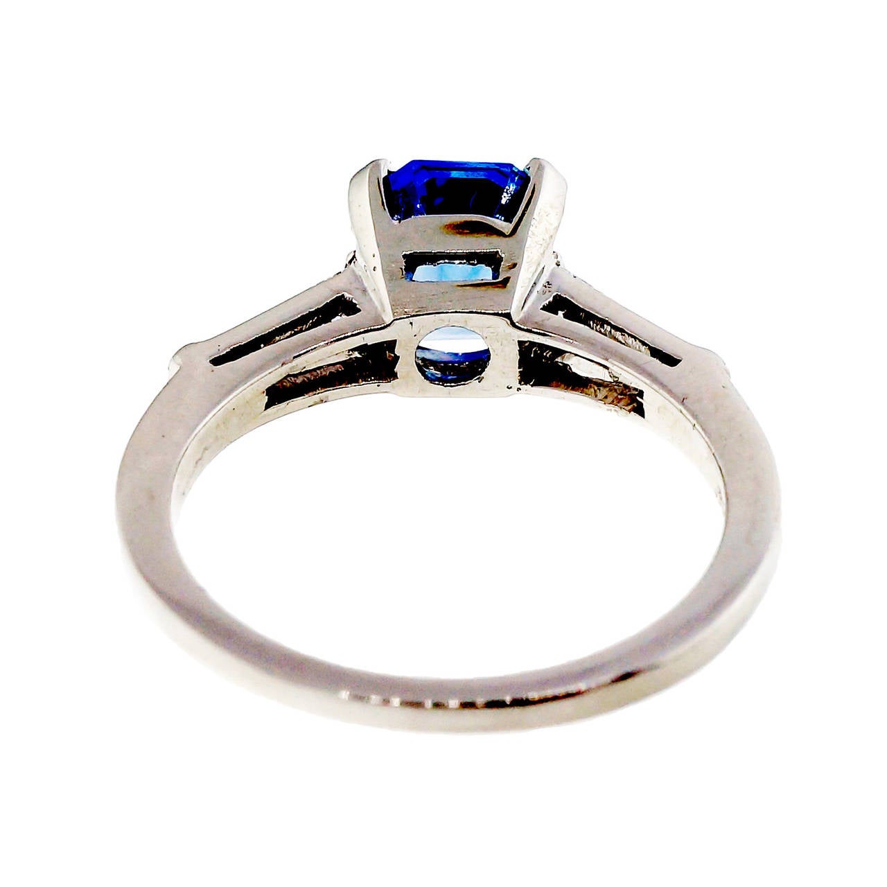 Sapphire Diamond Platinum Three Stone Engagement Ring In Good Condition In Stamford, CT