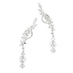 1950s Marquise Round Diamond Gold Dangle Earrings 4