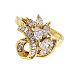 Marquise Baguette Diamond Gold Swirl Cocktail Ring 4
