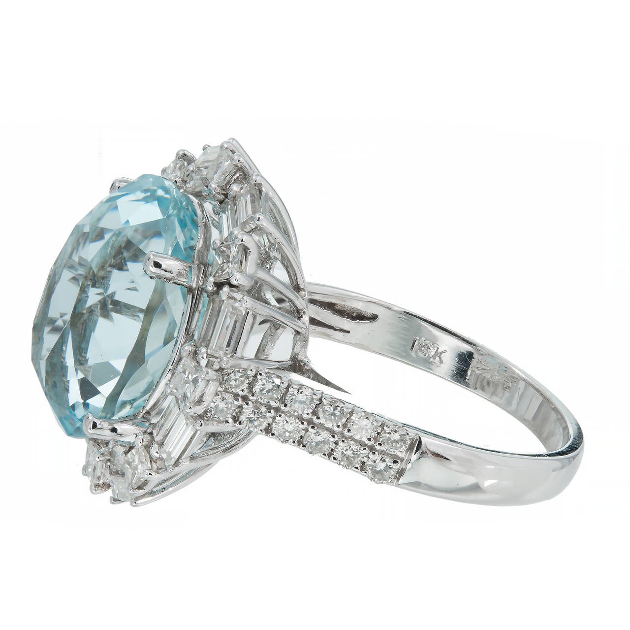 Natural Aquamarine Diamond Halo Gold Ring at 1stDibs